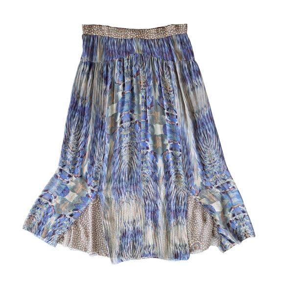 Of Two Minds Silk Flowy Boho Maxi Skirt Medium Blue Brown Chiffon - Picture 8 of 8